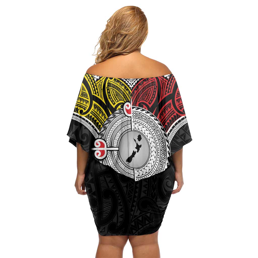Aotearoa and Niue Mo Te Tiriti Off Shoulder Short Dress New Zealand Honour The Treaty Ake!Ake!Ake! LT9 - Polynesian Pride