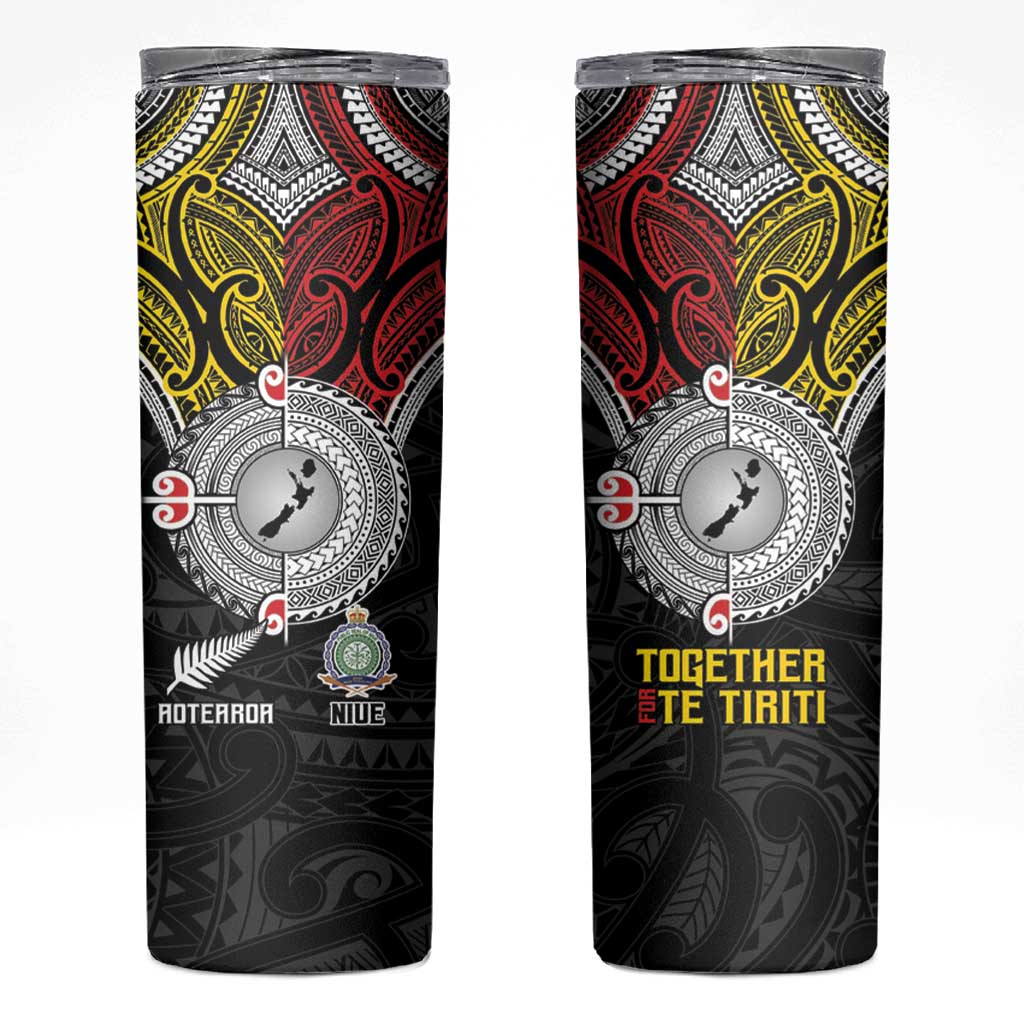 Aotearoa and Niue Mo Te Tiriti Skinny Tumbler New Zealand Honour The Treaty Ake!Ake!Ake! LT9 Gold - Polynesian Pride