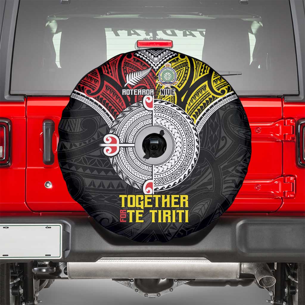 Aotearoa and Niue Mo Te Tiriti Spare Tire Cover New Zealand Honour The Treaty Ake!Ake!Ake! LT9 - Polynesian Pride