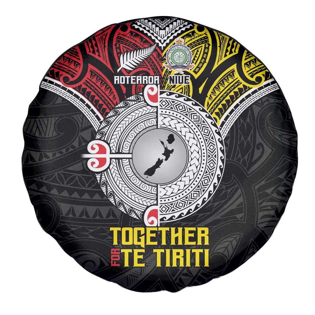 Aotearoa and Niue Mo Te Tiriti Spare Tire Cover New Zealand Honour The Treaty Ake!Ake!Ake! LT9 - Polynesian Pride