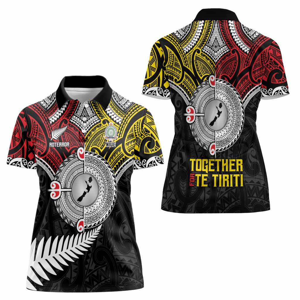 Aotearoa and Niue Mo Te Tiriti Women Polo Shirt New Zealand Honour The Treaty Ake!Ake!Ake! LT9 - Polynesian Pride