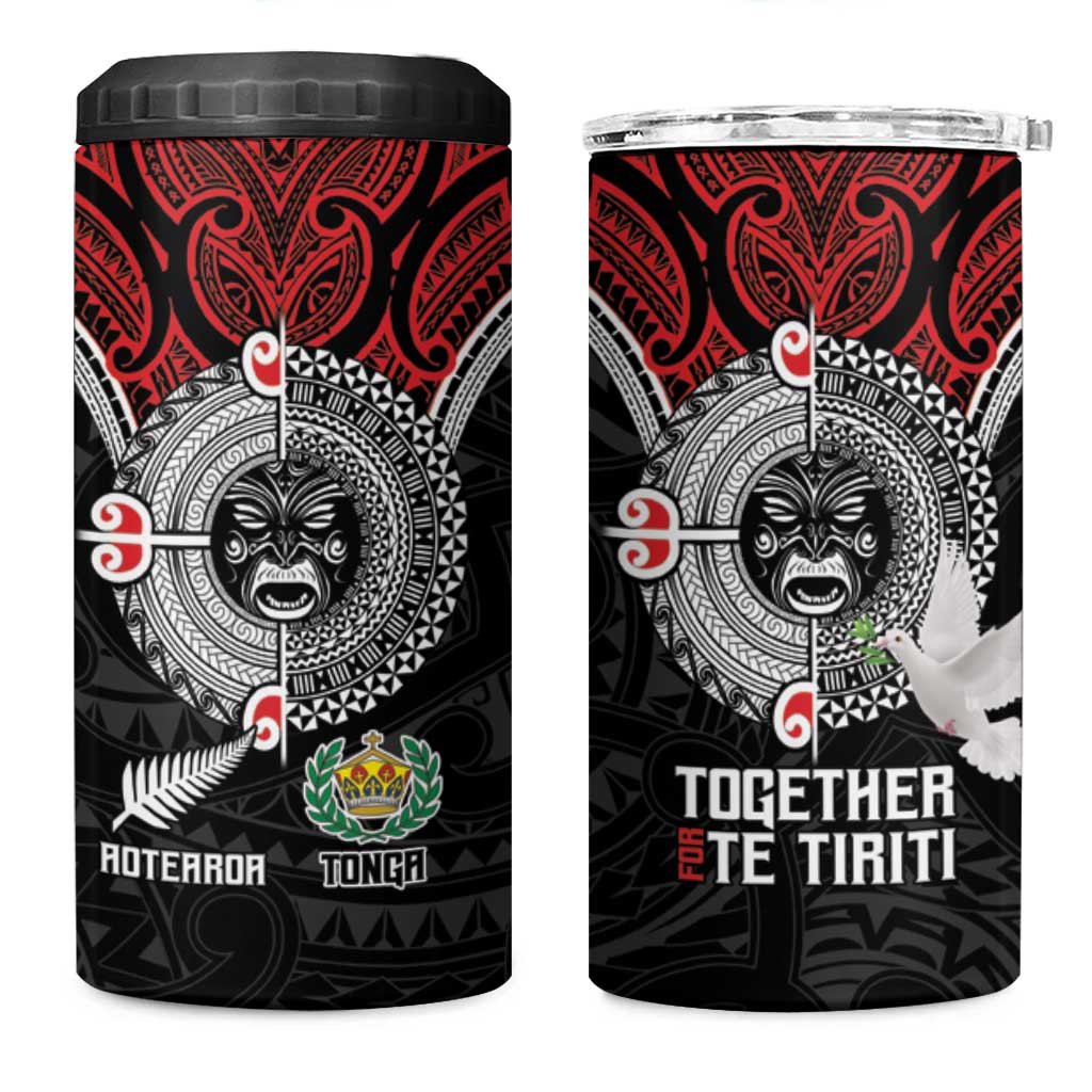 Aotearoa and Tonga Mo Te Tiriti 4 in 1 Can Cooler Tumbler New Zealand Honour The Treaty Ake!Ake!Ake! LT9 One Size: 16 oz Red - Polynesian Pride