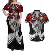 Aotearoa and Tonga Mo Te Tiriti Couples Matching Off Shoulder Maxi Dress and Hawaiian Shirt New Zealand Honour The Treaty Ake!Ake!Ake! LT9 Red - Polynesian Pride