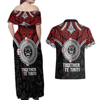 Aotearoa and Tonga Mo Te Tiriti Couples Matching Off Shoulder Maxi Dress and Hawaiian Shirt New Zealand Honour The Treaty Ake!Ake!Ake! LT9 - Polynesian Pride