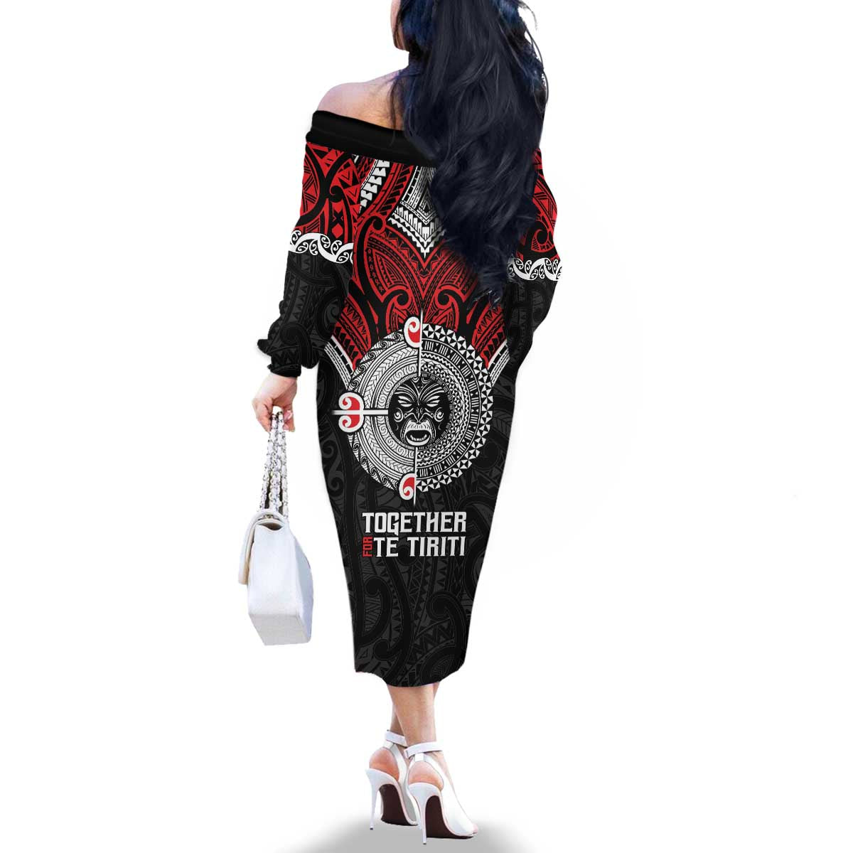 Aotearoa and Tonga Mo Te Tiriti Family Matching Off The Shoulder Long Sleeve Dress and Hawaiian Shirt New Zealand Honour The Treaty Ake!Ake!Ake! LT9 - Polynesian Pride