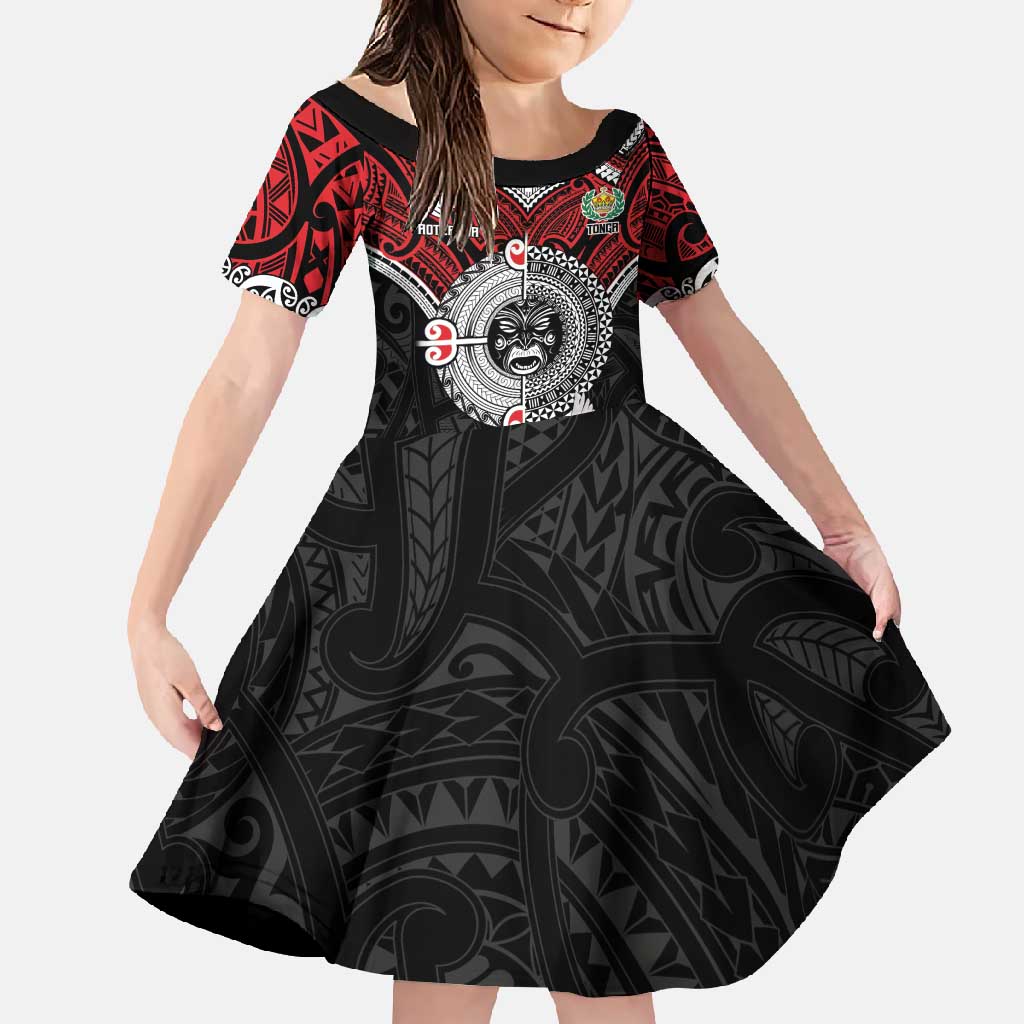 Aotearoa and Tonga Mo Te Tiriti Family Matching Off Shoulder Maxi Dress and Hawaiian Shirt New Zealand Honour The Treaty Ake!Ake!Ake! LT9 Daughter's Dress Red - Polynesian Pride