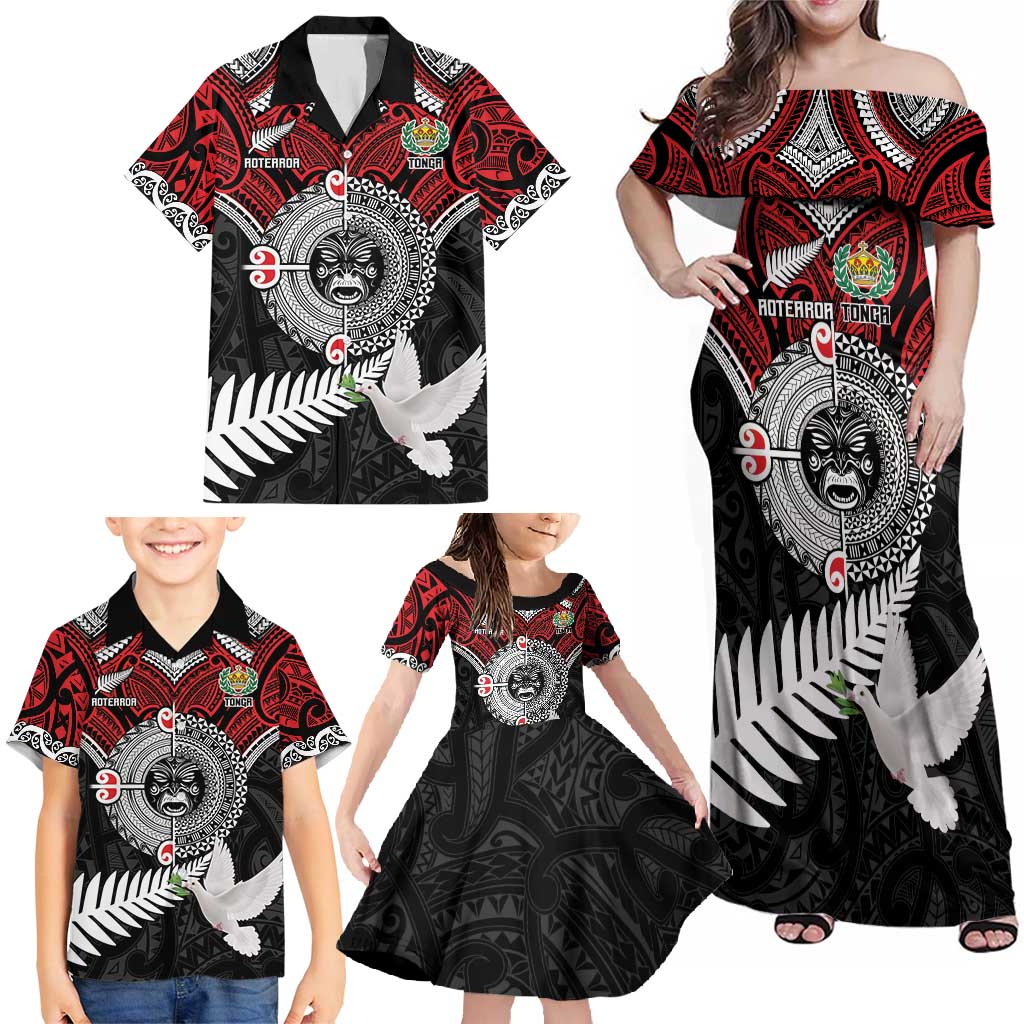 Aotearoa and Tonga Mo Te Tiriti Family Matching Off Shoulder Maxi Dress and Hawaiian Shirt New Zealand Honour The Treaty Ake!Ake!Ake! LT9 - Polynesian Pride