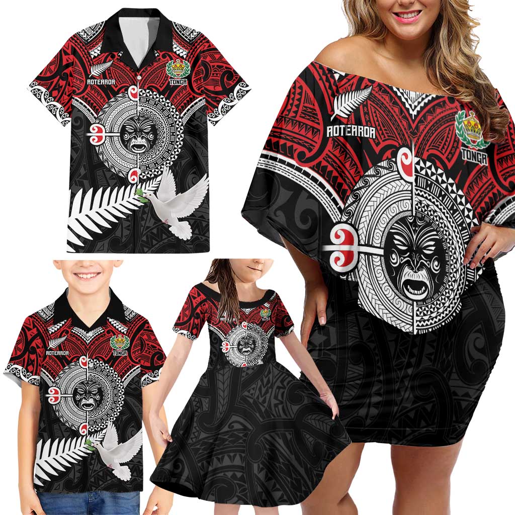 Aotearoa and Tonga Mo Te Tiriti Family Matching Off Shoulder Short Dress and Hawaiian Shirt New Zealand Honour The Treaty Ake!Ake!Ake! LT9 - Polynesian Pride