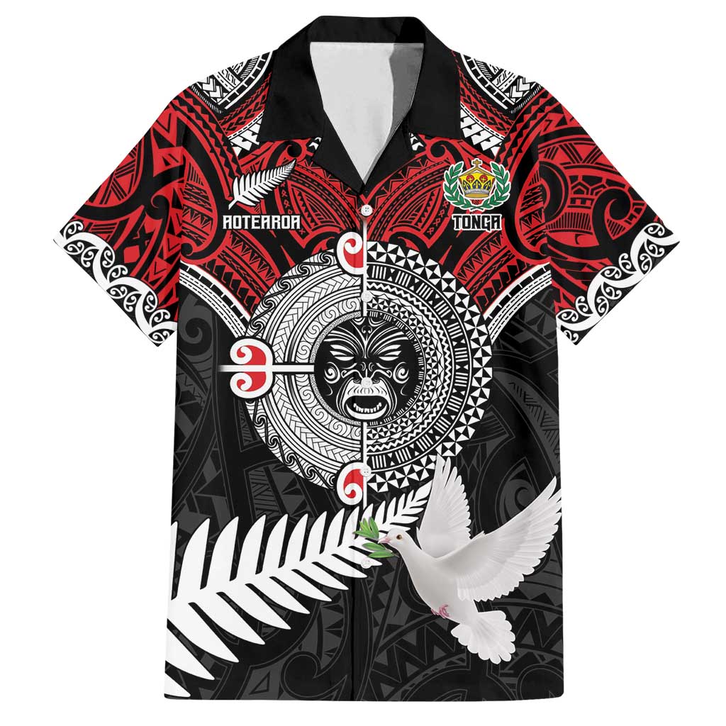Aotearoa and Tonga Mo Te Tiriti Family Matching Off Shoulder Short Dress and Hawaiian Shirt New Zealand Honour The Treaty Ake!Ake!Ake! LT9 Dad's Shirt - Short Sleeve Red - Polynesian Pride