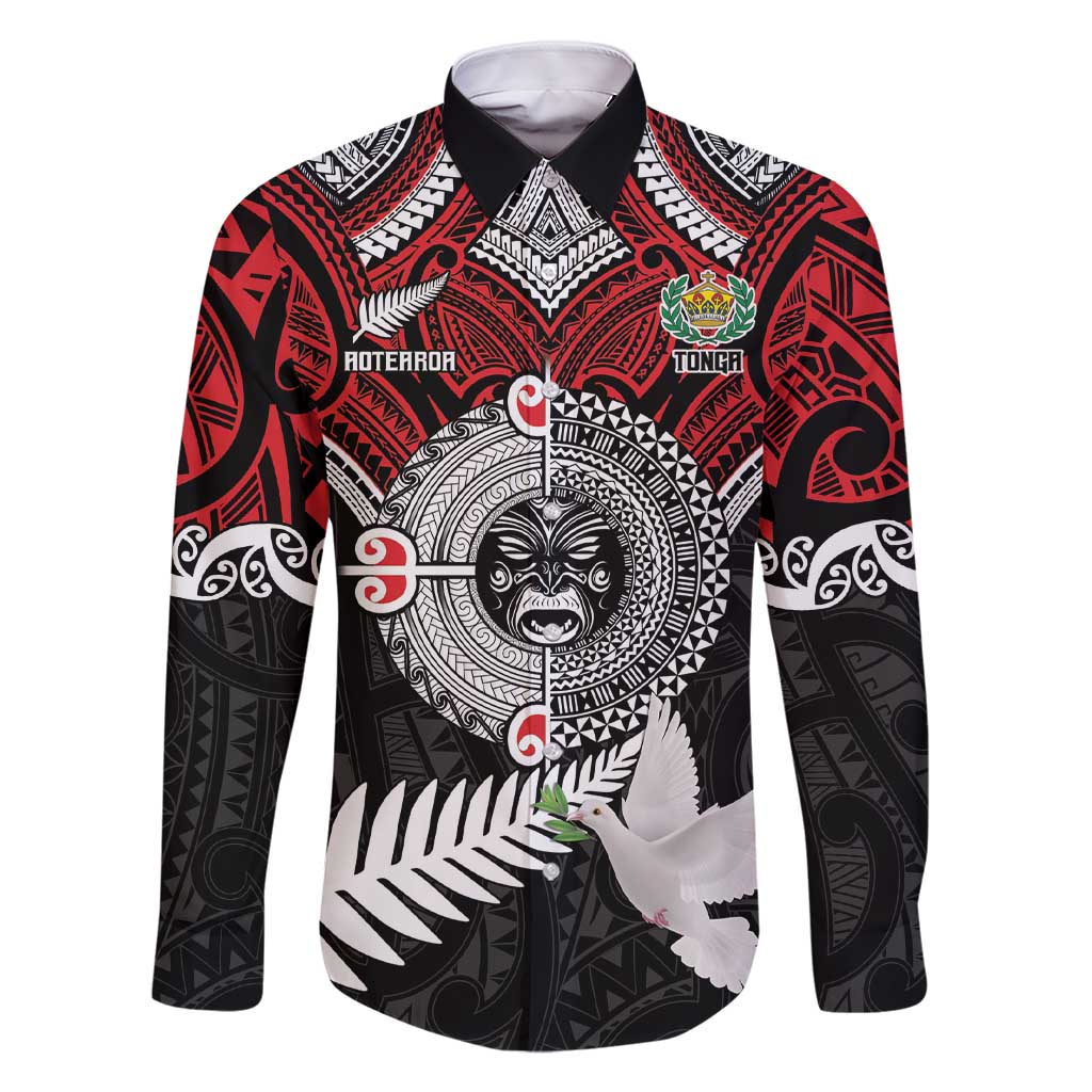 Aotearoa and Tonga Mo Te Tiriti Family Matching Short Sleeve Bodycon Dress and Hawaiian Shirt New Zealand Honour The Treaty Ake!Ake!Ake! LT9 Dad's Shirt - Long Sleeve Red - Polynesian Pride