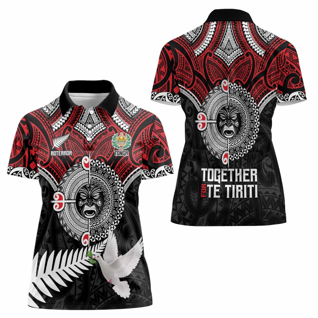 Aotearoa and Tonga Mo Te Tiriti Women Polo Shirt New Zealand Honour The Treaty Ake!Ake!Ake! LT9 - Polynesian Pride