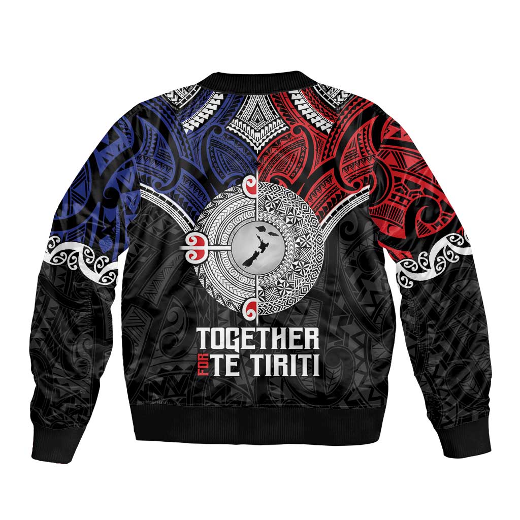 Aotearoa and Samoa Mo Te Tiriti Bomber Jacket Tangata Moana Stand with Tangata Whenua