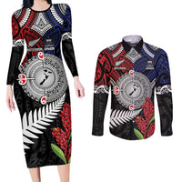 Aotearoa and Samoa Mo Te Tiriti Couples Matching Long Sleeve Bodycon Dress and Long Sleeve Button Shirt Tangata Moana Stand with Tangata Whenua