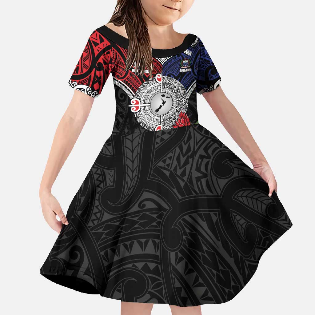 Aotearoa and Samoa Mo Te Tiriti Family Matching Mermaid Dress and Hawaiian Shirt Tangata Moana Stand with Tangata Whenua LT9 Daughter's Dress Blue - Polynesian Pride