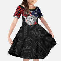 Aotearoa and Samoa Mo Te Tiriti Family Matching Mermaid Dress and Hawaiian Shirt Tangata Moana Stand with Tangata Whenua LT9 Daughter's Dress Blue - Polynesian Pride