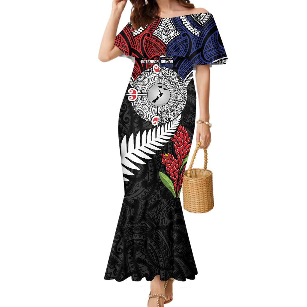 Aotearoa and Samoa Mo Te Tiriti Family Matching Mermaid Dress and Hawaiian Shirt Tangata Moana Stand with Tangata Whenua LT9 Mom's Dress Blue - Polynesian Pride