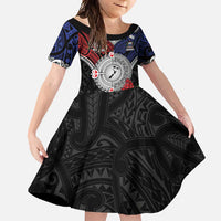 Aotearoa and Samoa Mo Te Tiriti Family Matching Off Shoulder Maxi Dress and Hawaiian Shirt Tangata Moana Stand with Tangata Whenua LT9 Daughter's Dress Blue - Polynesian Pride