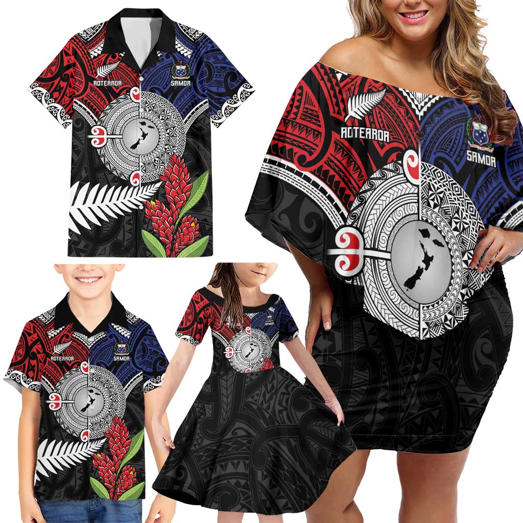 Aotearoa and Samoa Mo Te Tiriti Family Matching Off Shoulder Short Dress and Hawaiian Shirt Tangata Moana Stand with Tangata Whenua LT9 - Polynesian Pride