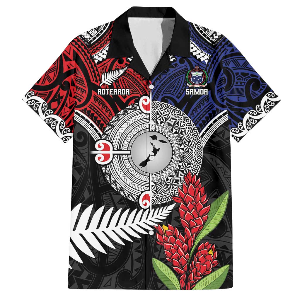 Aotearoa and Samoa Mo Te Tiriti Family Matching Summer Maxi Dress and Hawaiian Shirt Tangata Moana Stand with Tangata Whenua LT9 Dad's Shirt - Short Sleeve Blue - Polynesian Pride