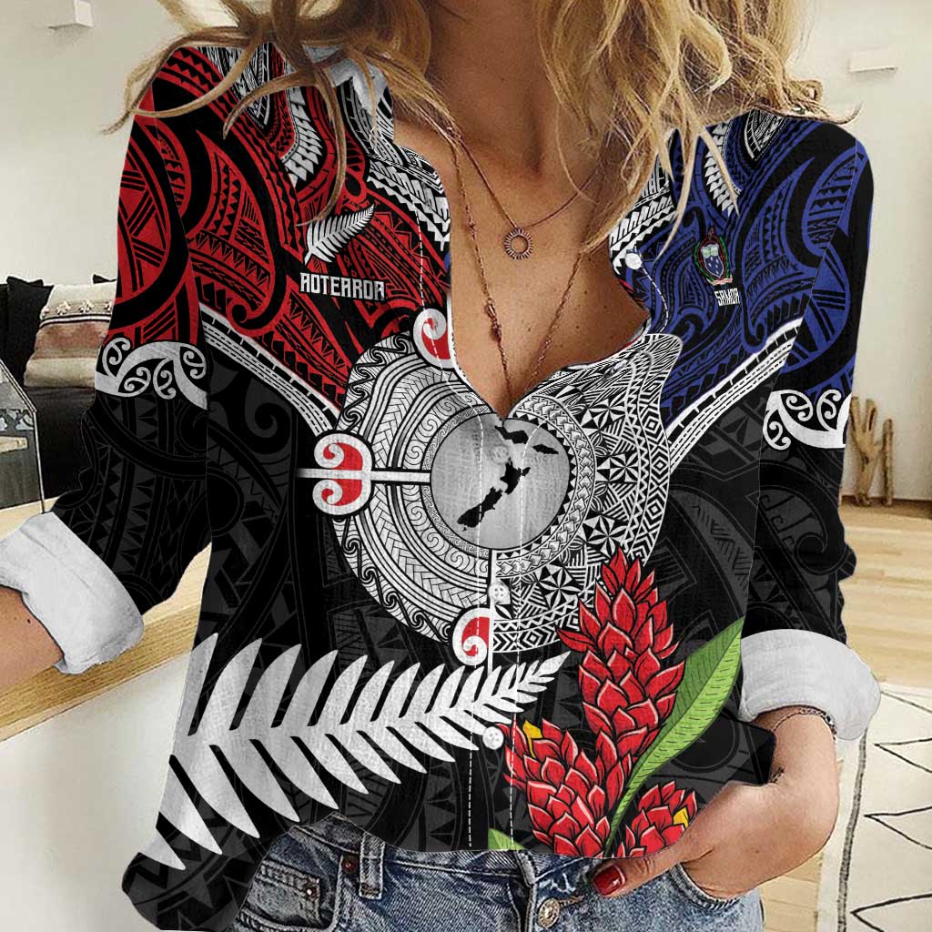 Aotearoa and Samoa Mo Te Tiriti Women Casual Shirt Tangata Moana Stand with Tangata Whenua