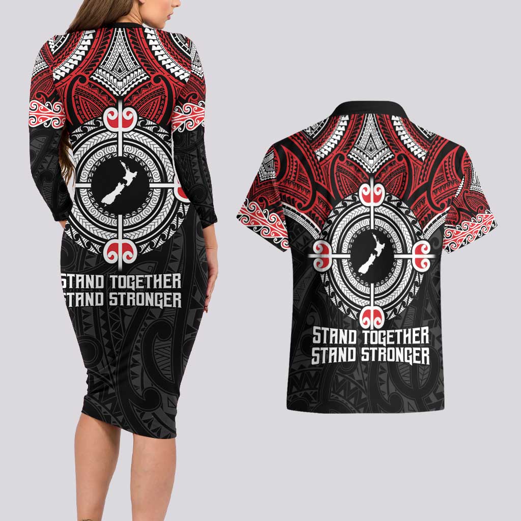 Aotearoa Proud To Be Maori Couples Matching Long Sleeve Bodycon Dress and Hawaiian Shirt New Zealand Fight Together LT9 - Polynesian Pride