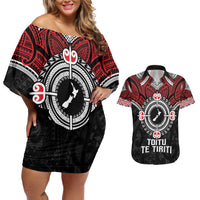 Aotearoa Proud To Be Maori Couples Matching Off Shoulder Short Dress and Hawaiian Shirt New Zealand Fight Together