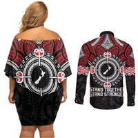 Aotearoa Proud To Be Maori Couples Matching Off Shoulder Short Dress and Long Sleeve Button Shirt New Zealand Fight Together