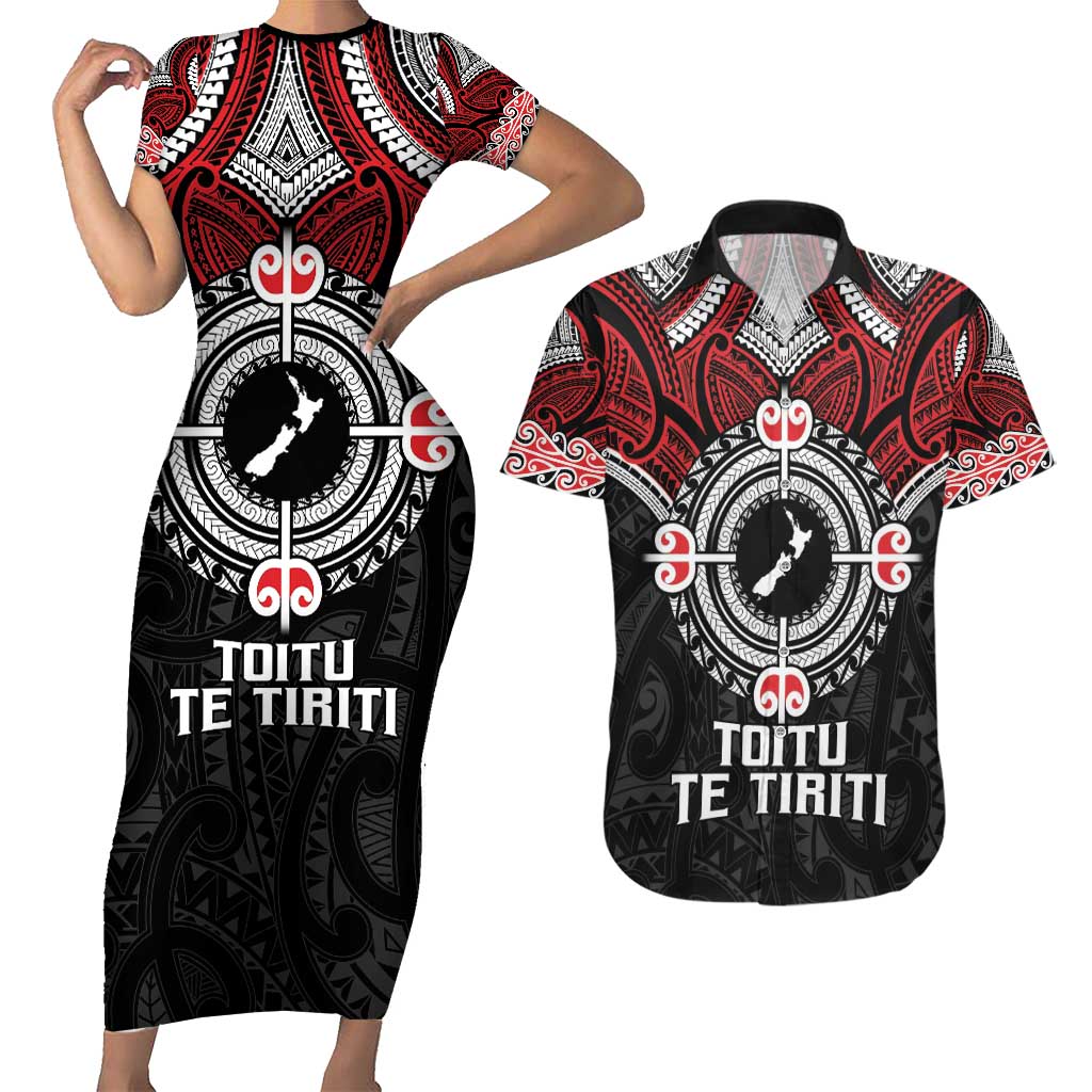 Aotearoa Proud To Be Maori Couples Matching Short Sleeve Bodycon Dress and Hawaiian Shirt New Zealand Fight Together LT9 Red - Polynesian Pride