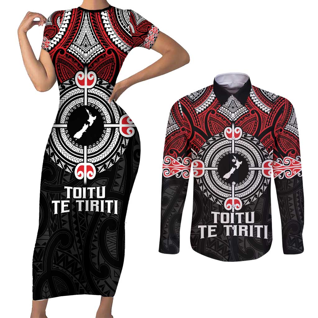 Aotearoa Proud To Be Maori Couples Matching Short Sleeve Bodycon Dress and Long Sleeve Button Shirt New Zealand Fight Together