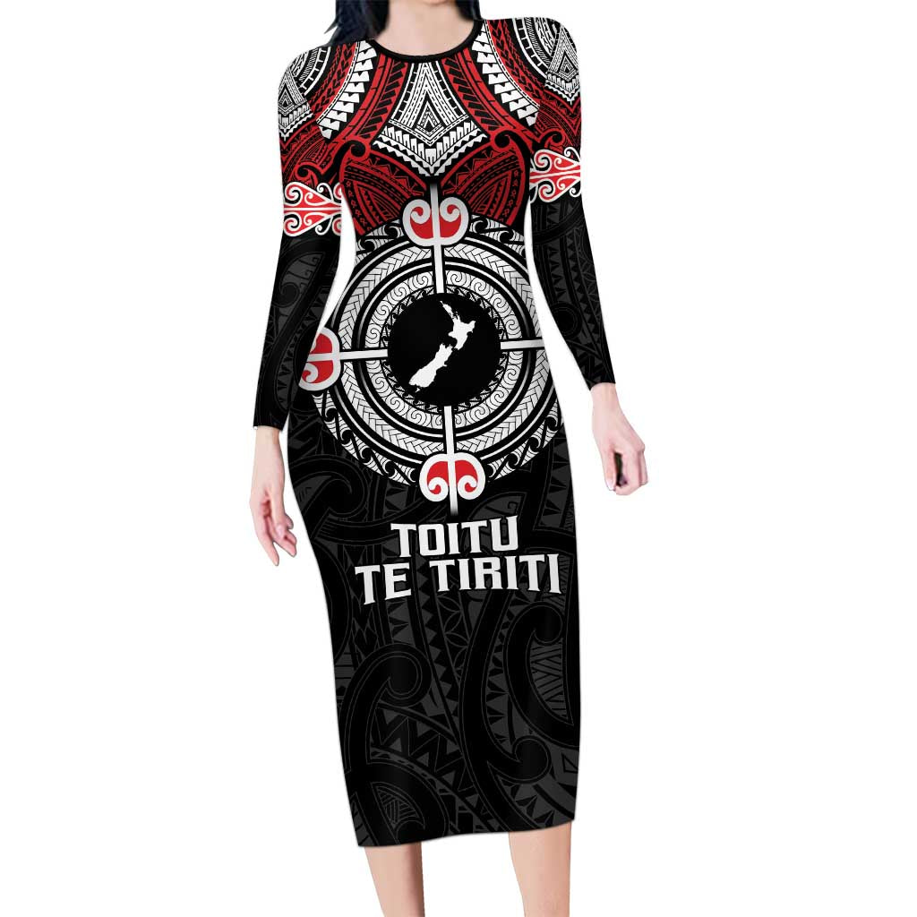 Aotearoa Proud To Be Maori Family Matching Long Sleeve Bodycon Dress and Hawaiian Shirt New Zealand Fight Together LT9 Mom's Dress Red - Polynesian Pride