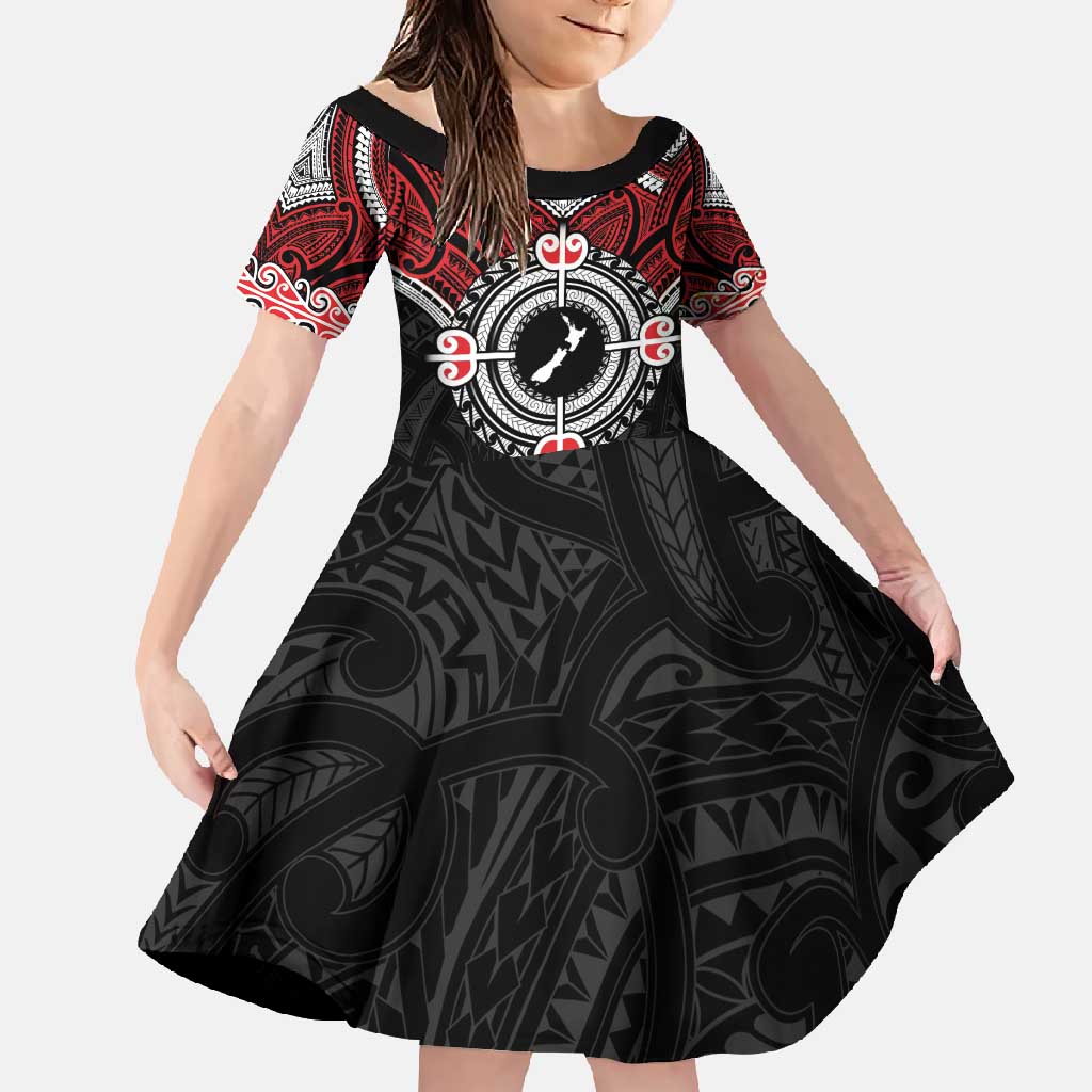 Aotearoa Proud To Be Maori Family Matching Tank Maxi Dress and Hawaiian Shirt New Zealand Fight Together LT9 Daughter's Dress Red - Polynesian Pride