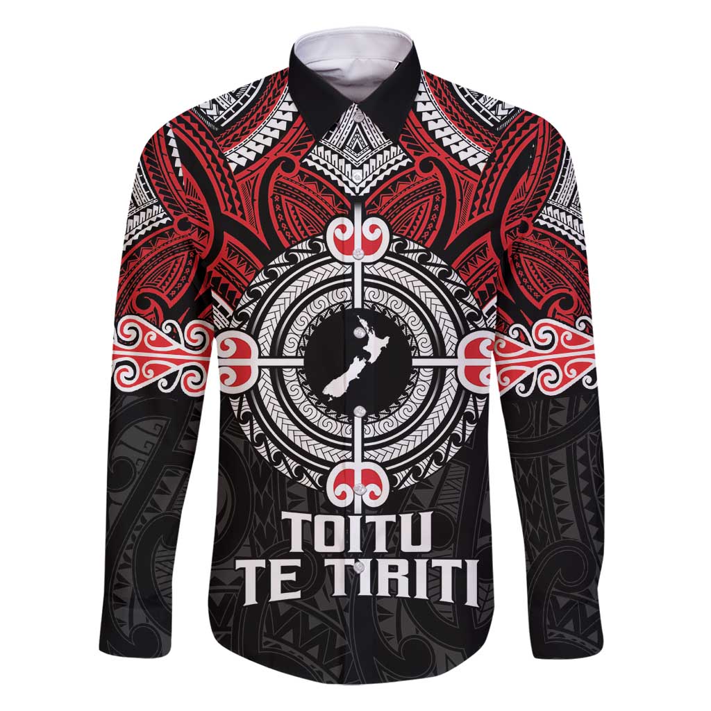 Aotearoa Proud To Be Maori Family Matching Tank Maxi Dress and Hawaiian Shirt New Zealand Fight Together LT9 Dad's Shirt - Long Sleeve Red - Polynesian Pride