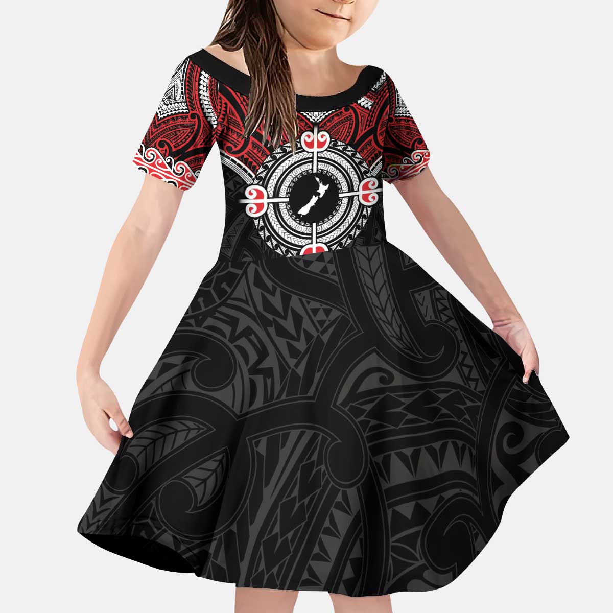 Aotearoa Proud To Be Maori Kid Short Sleeve Dress New Zealand Fight Together LT9 KID Red - Polynesian Pride