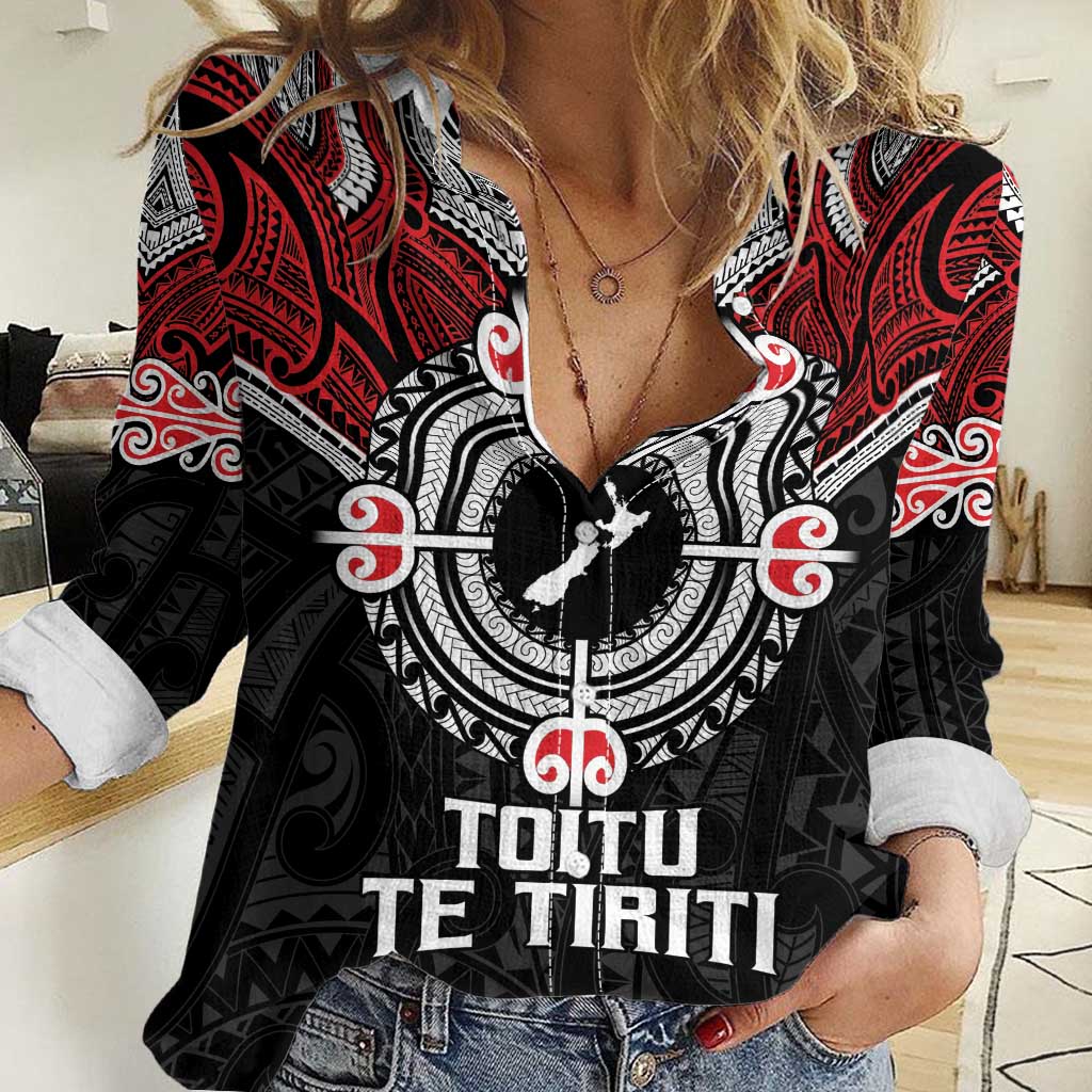 Aotearoa Proud To Be Maori Women Casual Shirt New Zealand Fight Together LT9 Female Red - Polynesian Pride