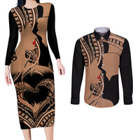 Personalised Valentines Day Romantic Lovers Couples Matching Long Sleeve Bodycon Dress and Long Sleeve Button Shirt LT9 Gold - Polynesian Pride