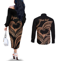 Personalised Valentines Day Romantic Lovers Couples Matching Off The Shoulder Long Sleeve Dress and Long Sleeve Button Shirt LT9 - Polynesian Pride