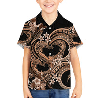 Polynesia Valentines Day Forever In My Heart Tattoo Family Matching Off Shoulder Maxi Dress and Hawaiian Shirt Gold Style LT9 Son's Shirt Gold - Polynesian Pride