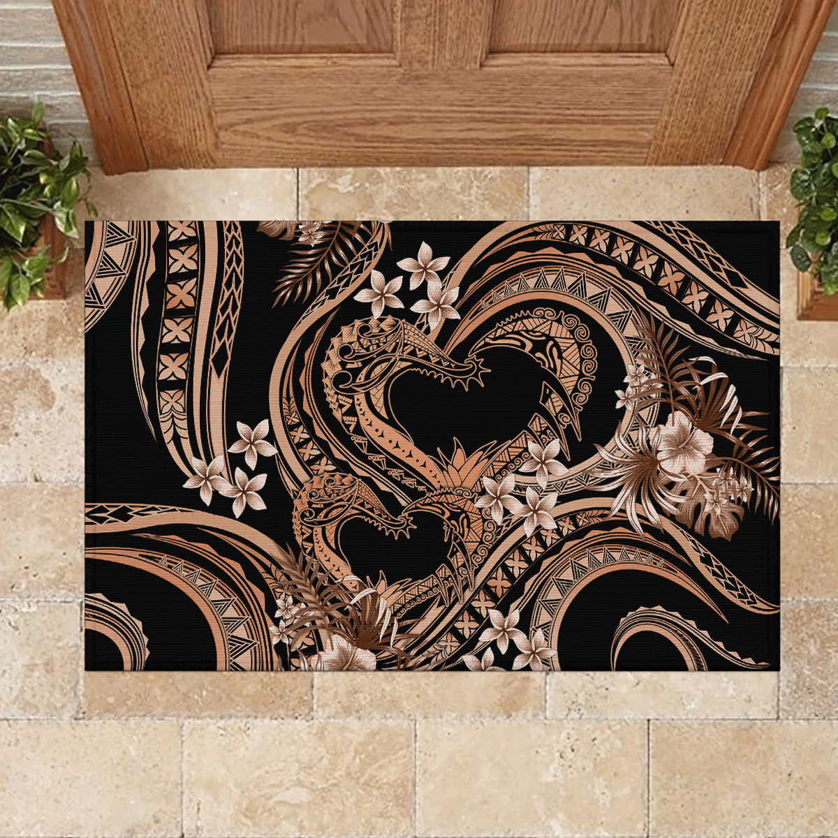 Polynesia Valentines Day Forever In My Heart Tattoo Rubber Doormat Gold Style LT9 - Polynesian Pride