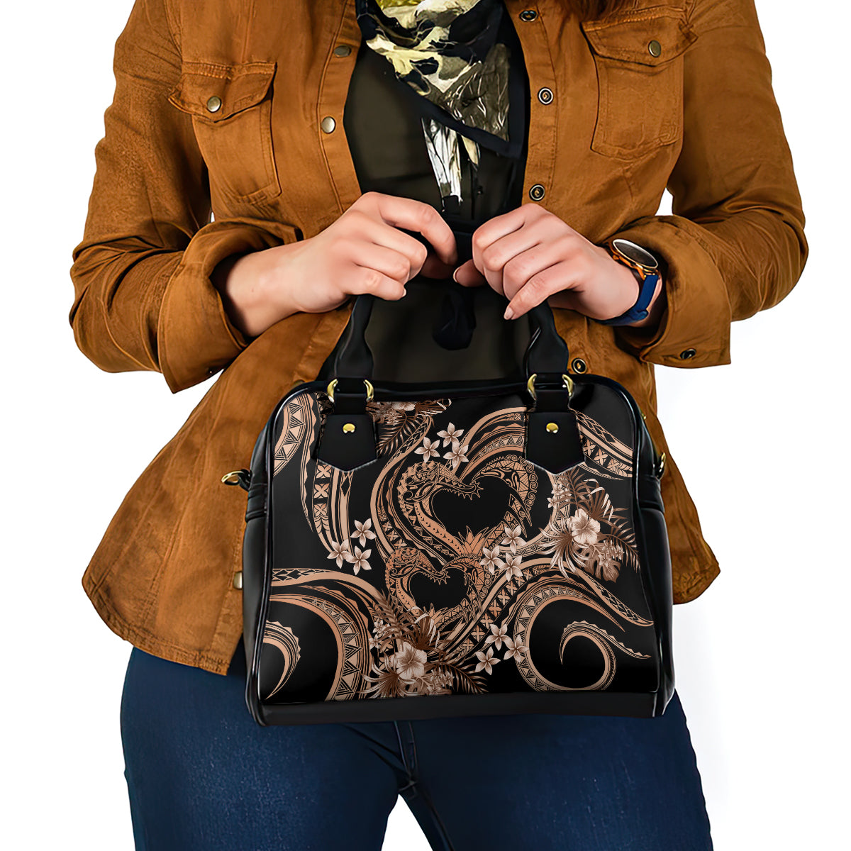 Polynesia Valentines Day Forever In My Heart Tattoo Shoulder Handbag Gold Style LT9 - Polynesian Pride