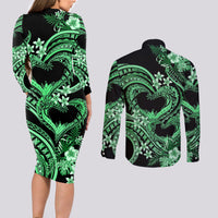 Polynesia Valentines Day Forever In My Heart Tattoo Couples Matching Long Sleeve Bodycon Dress and Long Sleeve Button Shirt Green Style LT9 - Polynesian Pride