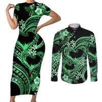 Polynesia Valentines Day Forever In My Heart Tattoo Couples Matching Short Sleeve Bodycon Dress and Long Sleeve Button Shirt Green Style LT9 Green - Polynesian Pride
