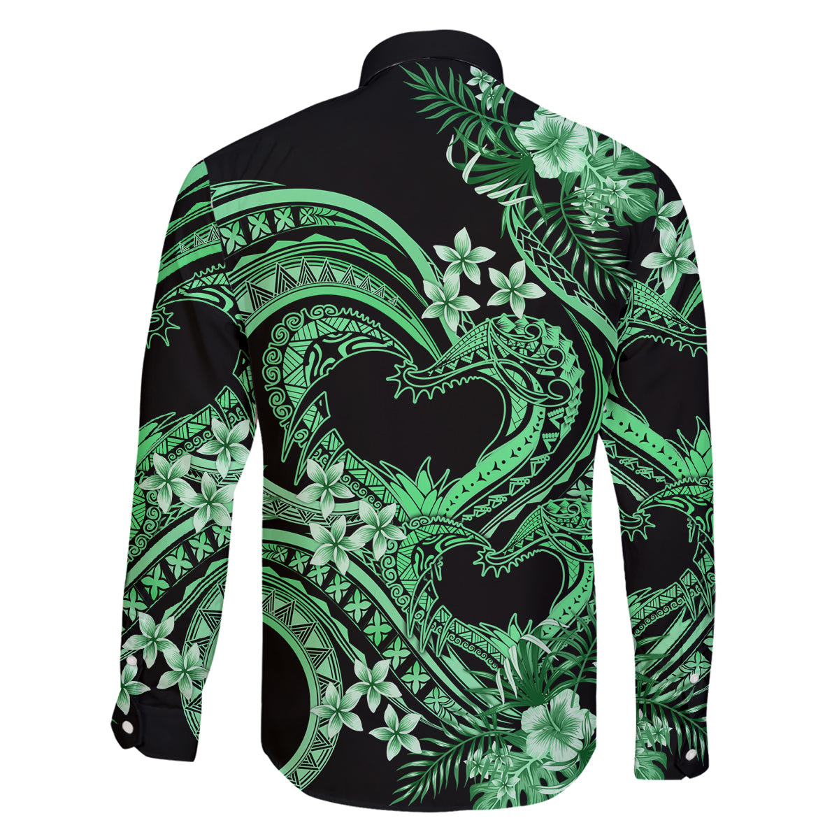 Polynesia Valentines Day Forever In My Heart Tattoo Family Matching Off Shoulder Long Sleeve Dress and Hawaiian Shirt Green Style LT9 - Polynesian Pride