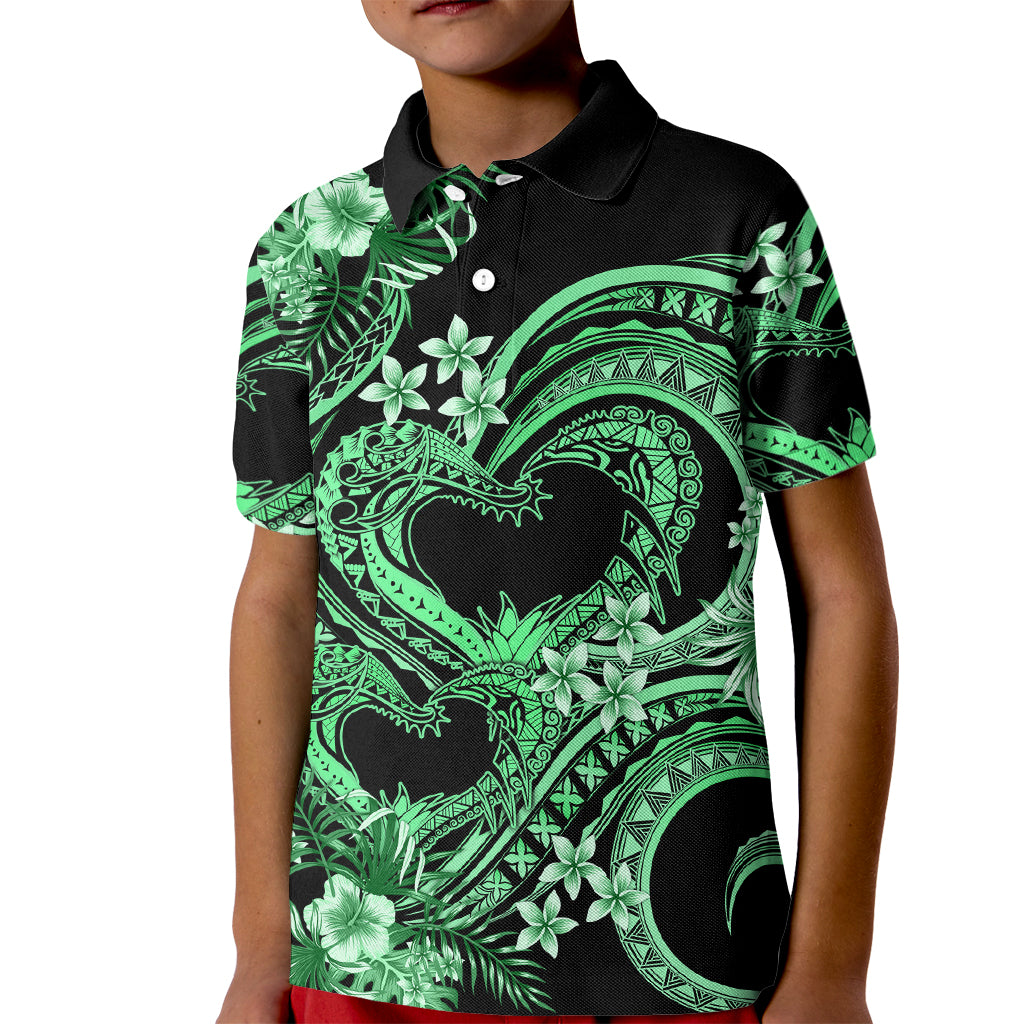 Polynesia Valentines Day Forever In My Heart Tattoo Kid Polo Shirt Green Style LT9 Kid Green - Polynesian Pride