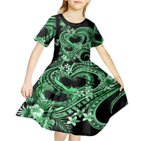 Polynesia Valentines Day Forever In My Heart Tattoo Kid Short Sleeve Dress Green Style LT9 - Polynesian Pride