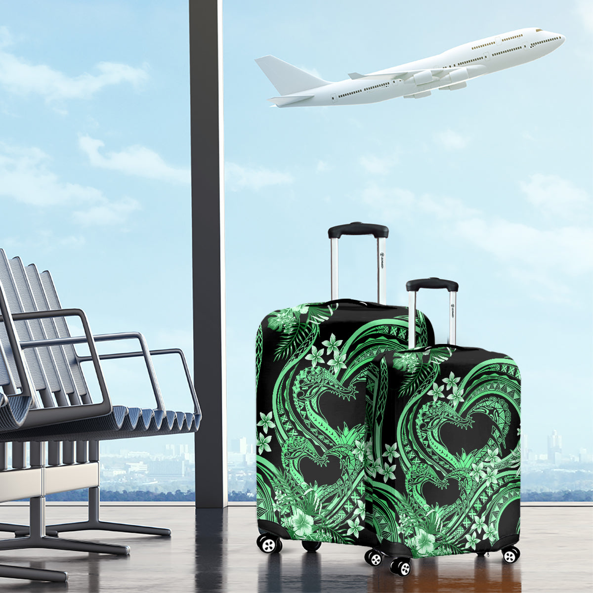 Polynesia Valentines Day Forever In My Heart Tattoo Luggage Cover Green Style LT9 - Polynesian Pride
