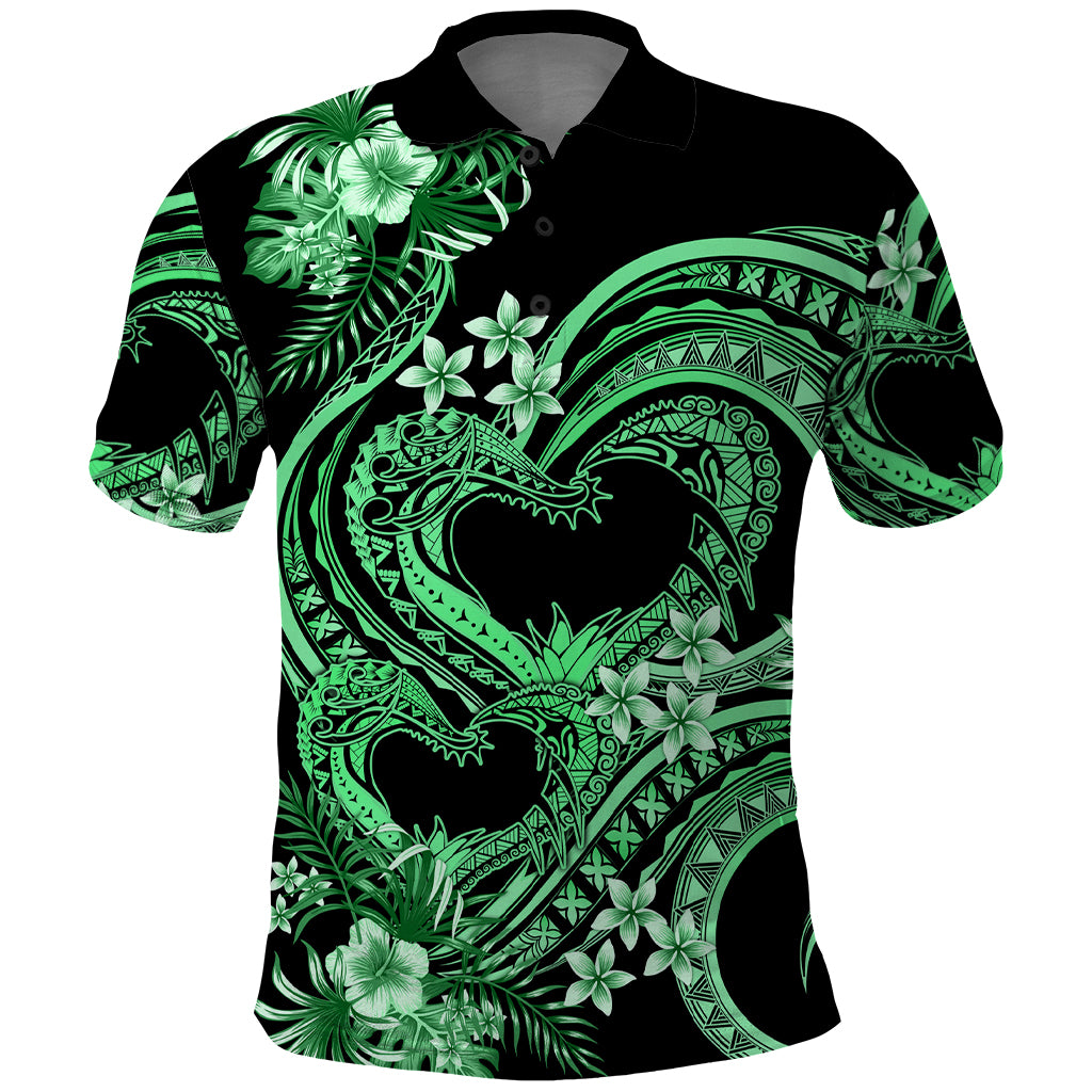 Polynesia Valentines Day Forever In My Heart Tattoo Polo Shirt Green Style LT9 Green - Polynesian Pride