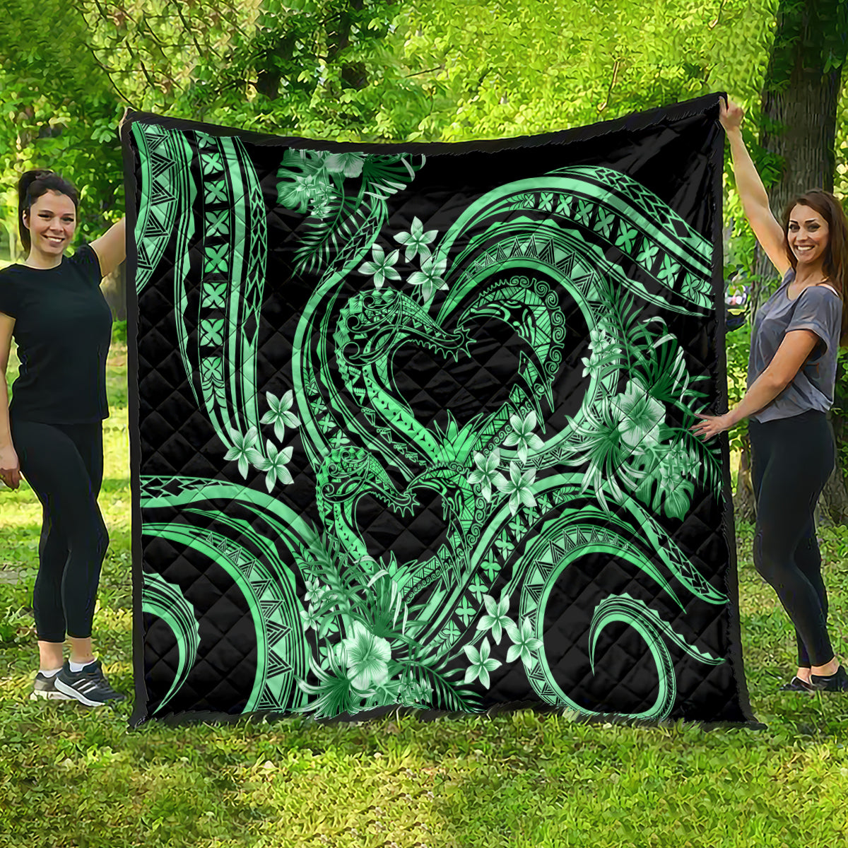 Polynesia Valentines Day Forever In My Heart Tattoo Quilt Green Style LT9 - Polynesian Pride