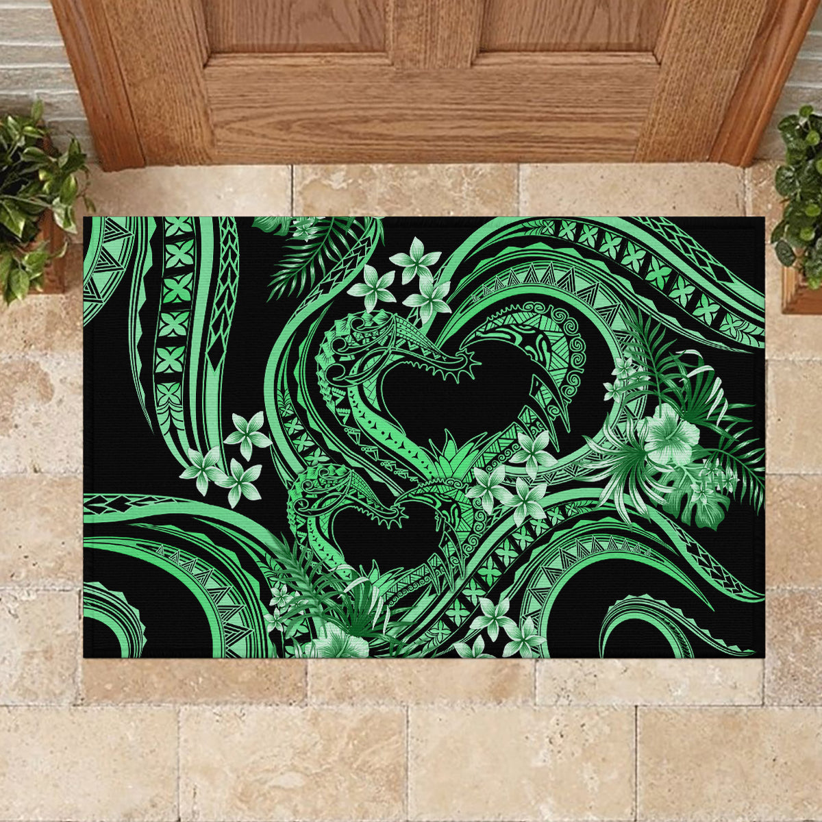 Polynesia Valentines Day Forever In My Heart Tattoo Rubber Doormat Green Style LT9 - Polynesian Pride