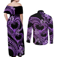 Polynesia Valentines Day Forever In My Heart Tattoo Couples Matching Off Shoulder Maxi Dress and Long Sleeve Button Shirt Purple Style LT9 - Polynesian Pride