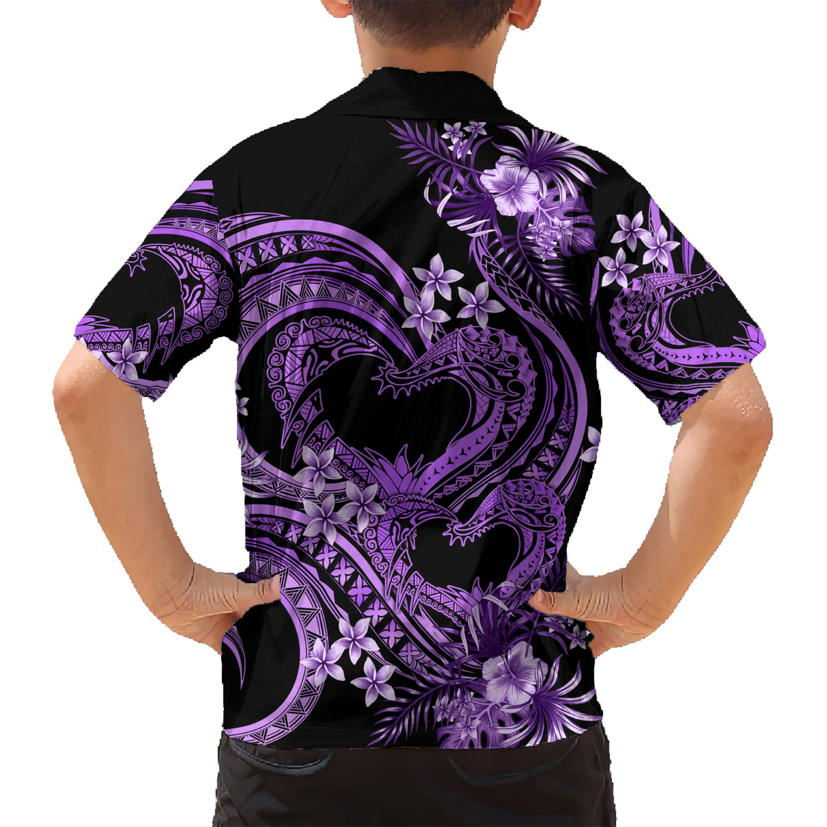 Polynesia Valentines Day Forever In My Heart Tattoo Kid Hawaiian Shirt Purple Style LT9 - Polynesian Pride